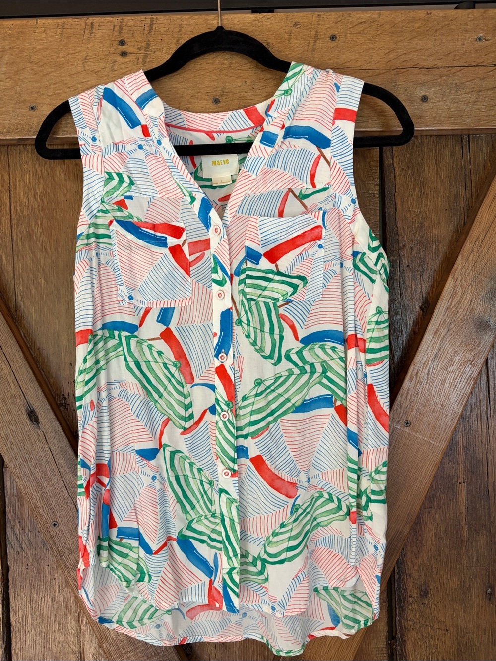Anthropologie Maeve Size 2 “Sunseeker" Umbrella Print Blouse - Picture 3 of 7